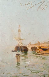 Studie aus Venedig mit Schiff