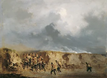 Österreichische Soldaten eine Furt überschreitend