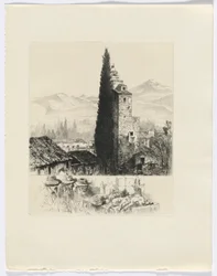 Frédéric Mistral: Mémoires et Recits von Frédéric Mistral: Turm in Landschaft / Mann und Wild (Einlage nach S. 200)