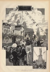 Einweihung der Statue von Papst Urban II. in Châtillon-sur-Marne am 21. Juli 1887. Zeichnung nach der Natur von Auguste François Marie Gorguet (1862-1927), in Paris illustriert von 1887.