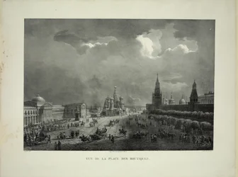 Obere Handelsreihen am Roten Platz in Moskau, um 1830