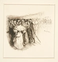 Menschenmenge am Fahrkartenschalter (?)