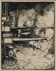Bombe explodiert auf einem gepanzerten Schiff mit gezogenen Kanonen, 1914