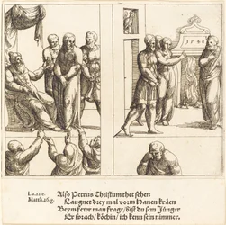 Christus vor Kaiphas und Petrus verleugnet Christus, 1548