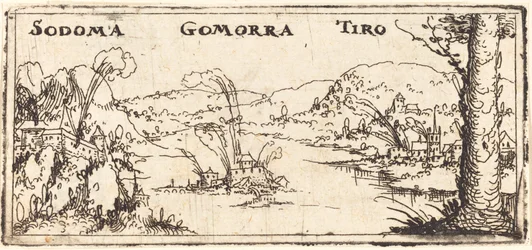 Landschaft mit drei brennenden Städten: Sodom, Gomorrah und Tyrus