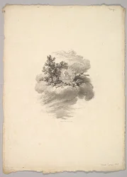 Vignette mit Münze auf einer Wolke mit Rosen links und Tauben unten und rechts