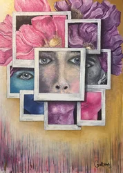 Bunte Gesichter und Blumen