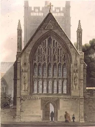 Außenansicht des Merton College, gegenüber dem Nordfenster der Vorkapelle, Illustration aus der 