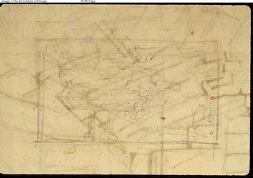 Studie für Ausstellungsraum, Somerset House, aus Microcosm of London (recto); Skizze eines Gemäldes: Madonna und Kind (verso)