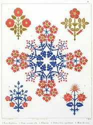 Veilchen-, Iris- und Tulpenmotiv-Tapetendesign, gedruckt von M. und N. Hanhart
