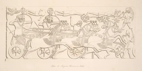 Assyrische Krieger im Kampf, aus Denkmäler von Ninive, veröffentlicht 1849