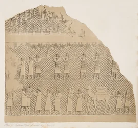 Gefangene und ein Teil der ummauerten Stadt (Kouyunjik), Illustration aus Denkmäler von Ninive, 1858