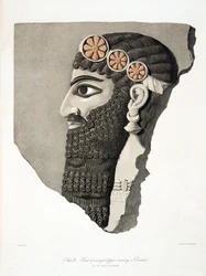 Kopf einer geflügelten Figur mit Diadem, aus Denkmäler von Ninive, veröffentlicht 1849