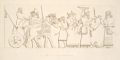 Der König empfängt Gefangene, aus Denkmäler von Ninive, veröffentlicht 1849