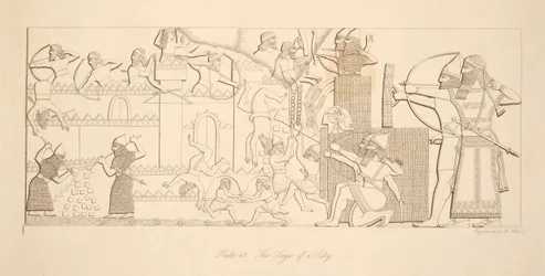 Die Belagerung einer Stadt, aus Denkmäler von Ninive, veröffentlicht 1849