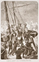 An Bord der Tegetthoff während eines Eissturms, Oktober 1872, 1876