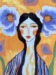 Boho Frau mit blauen Blumen