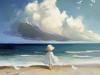Mädchen schaut aufs Meer