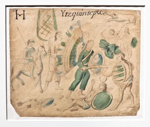 Codex Lienzo de Tlaxcala / Kampf zwischen Kriegern