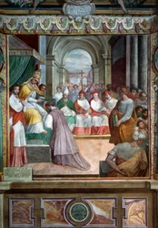 Celestine III. weiht den ersten Bischof von Viterbo (Detail)