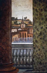 Gebäude am Wasser, Detail aus einem Fresko in der Halle der Perspektiven