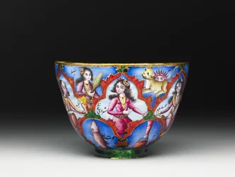Schüssel mit Deckel, Untertasse und Löffel mit astrologischer Dekoration, frühes 19. Jh.