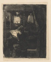 Sientje Mesdag-van Houten liest am Tisch