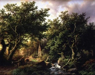 Eine bewaldete Landschaft mit einer Kapelle