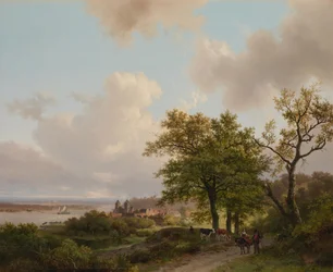 Eine Stadt an einem Fluss, von einer Anhöhe aus gesehen
