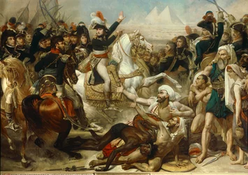 Ägyptische Expedition (1798-1801): Napoleon Bonaparte hält eine Ansprache vor der Schlacht bei den Pyramiden, 21. Juli