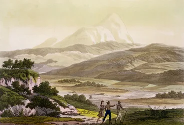 Der Cayambe in Ecuador, aus „Le Costume Ancien et Moderne“, Band II, Tafel 3, von Jules Ferrario, gestochen von Paolo Fumagalli, veröffentlicht um 1820er-30er Jahre