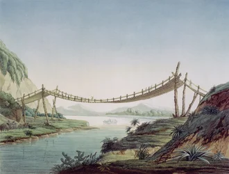 Seilbrücke bei Penipe, Überquerung des Chambo-Flusses, Mexiko, 1810