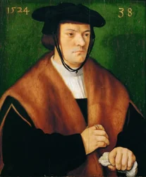 Gerhard von Westerburg (1486–nach 1539), Halbfigur, in einem mit Pelz besetzten Mantel und schwarzem Hut