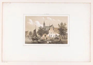 Stadtansicht mit Fluss und Kirche
