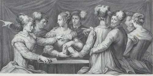 Eine Gruppe elegant gekleideter Menschen beim Kartenspielen, 1740-68