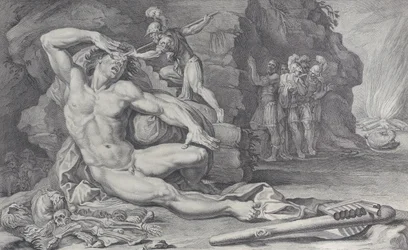 Tafel 6: Odysseus treibt einen brennenden Pfahl in das Auge des Polyphem