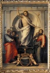 Christus erhebt sich unter den Evangelisten