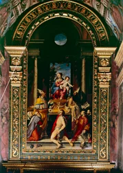 Madonna mit Kind auf dem Thron mit dem heiligen Antonius