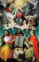 Die Krönung der Jungfrau mit den Heiligen Lukas, Dominikus und Johannes dem Evangelisten