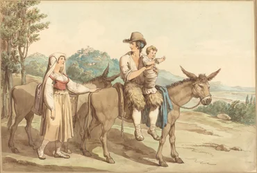 Eine Bauernfamilie und zwei Esel