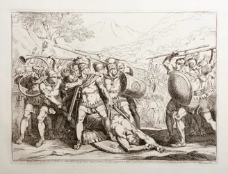 Valerio Corvo, der einen gallischen Soldaten von gigantischer Statur im Duell getötet hat, während er ihn ausziehen will, können sich die Gallier nicht zurückhalten und laufen, um ihn zu rächen, aber sie werden von den Römern vollständig besiegt