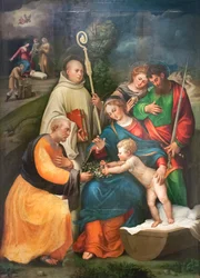 Heilige Familie mit den Heiligen Benedikt, Paulus und Magdalena