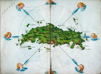 Isolario, in Versen, mit farbigen Zeichnungen und einer Karte des östlichen Mittelmeers auf Pergament, ca. 1480