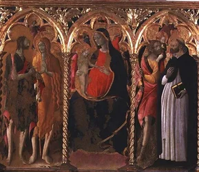 Triptychon: Madonna und Kind (Mittelteil) mit St. Johannes dem Täufer, St. Maria Magdalena, St. Christophorus und St. Dominikus