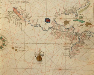 Afrika, Europa und Teil Amerikas: Zentralamerika, aus Atlas der Welt in dreiunddreißig Karten, von Battista Agnese