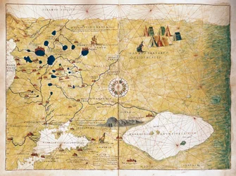 Moschoviae Tabula, Karte von Russland und europäischen Städten entlang der Wolga