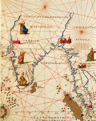 Der Indische Ozean und Teile Asiens und Afrikas: die Indische Halbinsel, aus dem Atlas der Welt in dreiunddreißig Karten, von Battista Agnese