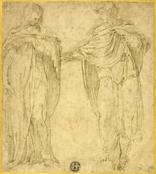 Zwei stehende drapierte Figuren (Heiliger Johannes und die Magdalena?)