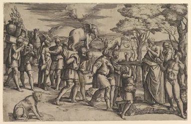 Melchisedek bietet Abraham Brot und Wein an, ca. 1547