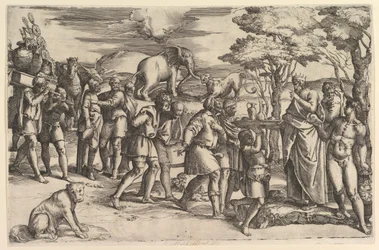 Melchisedek bietet Abraham Brot und Wein an, ca. 1547